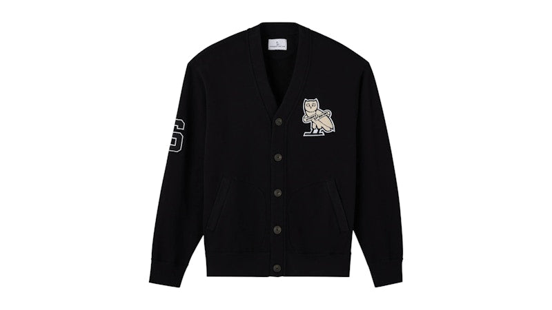 OVO Owls Varsity Fleece Cardigan Black