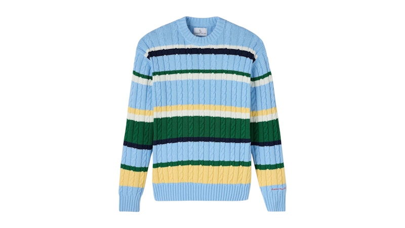 OVO Script Wordmark Stripe Cable Knit Sweater Light Blue/Multi