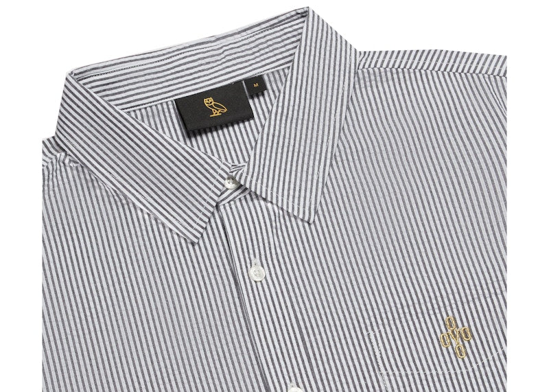 OVO Short Sleeve Seersucker Button Up Shirt Black/White