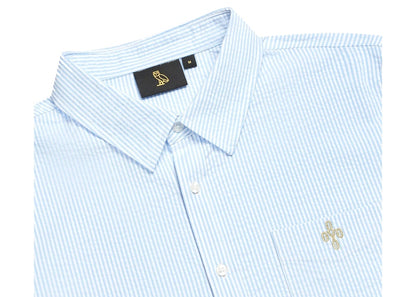 OVO Short Sleeve Seersucker Button Up Shirt Pale Blue/White
