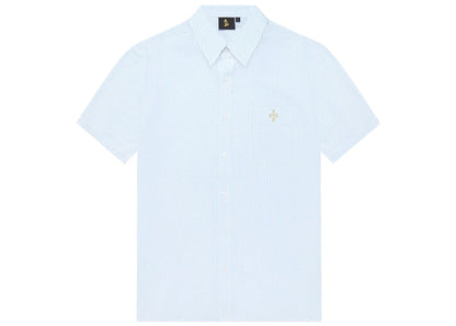 OVO Short Sleeve Seersucker Button Up Shirt Pale Blue/White