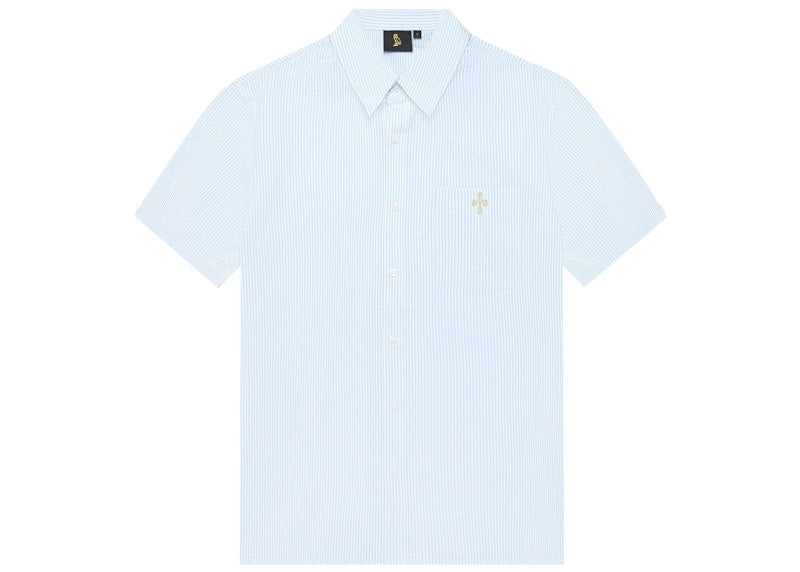 OVO Short Sleeve Seersucker Button Up Shirt Pale Blue/White