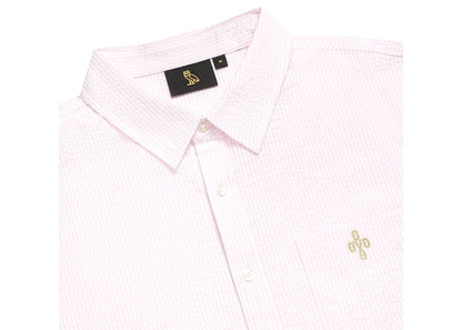 OVO Short Sleeve Seersucker Button Up Shirt Pale Pink/White