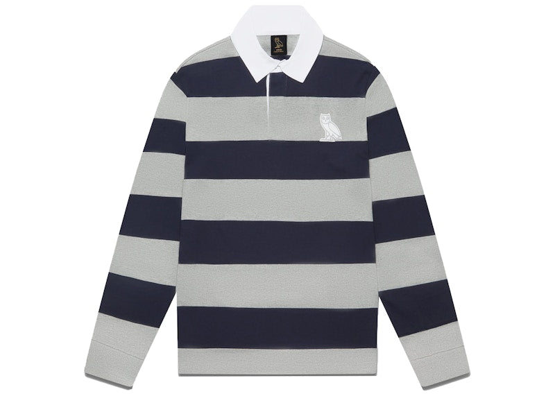 OVO Striped Rugby Polo Heather Grey/Navy