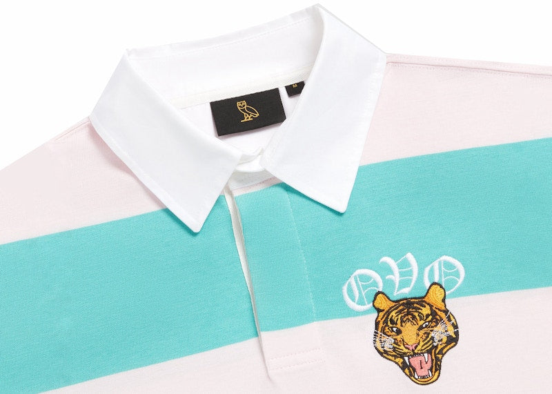 OVO Striped Tiger Rugby Shirt Pink/Turquoise