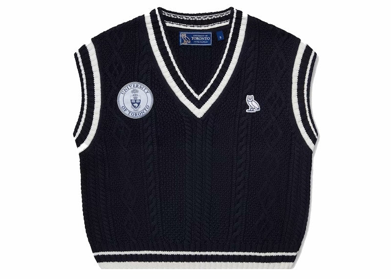 OVO U Of T Womens Cable Knit Sweater Vest Navy