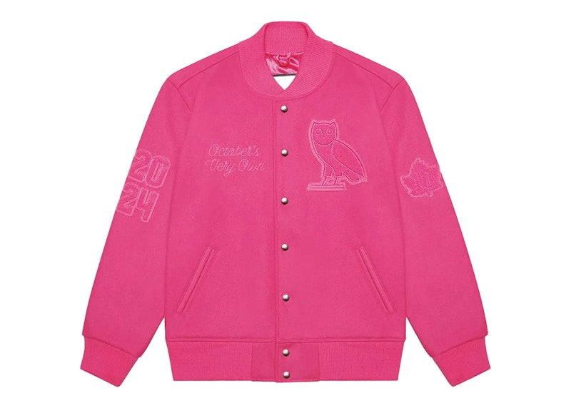 OVO Valentine's Sweeterman Varsity Jacket Fuschia