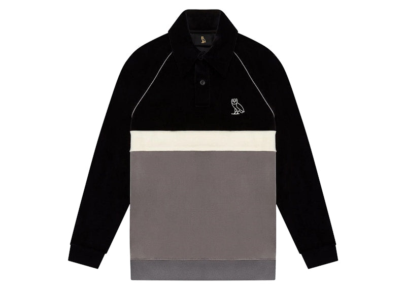 OVO Velour Longsleeve Polo Black/Gray