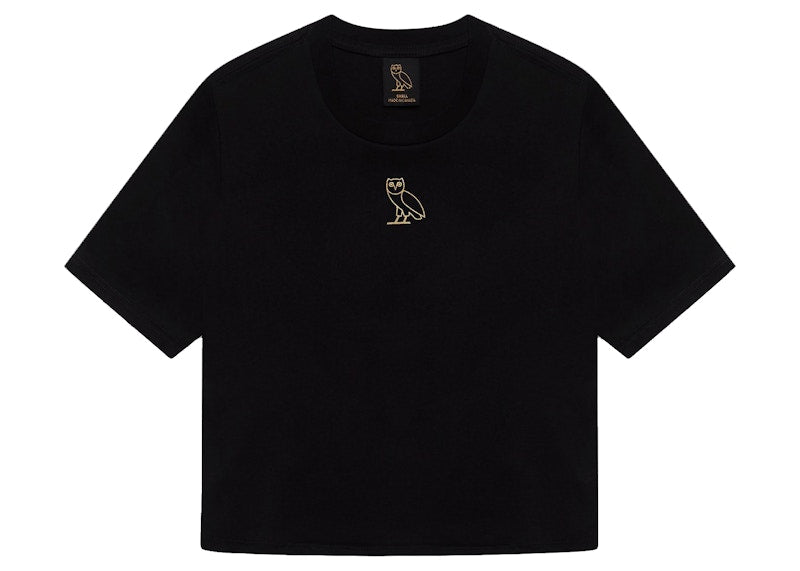 OVO Womens Classic Owl Cropped T-shirt Black