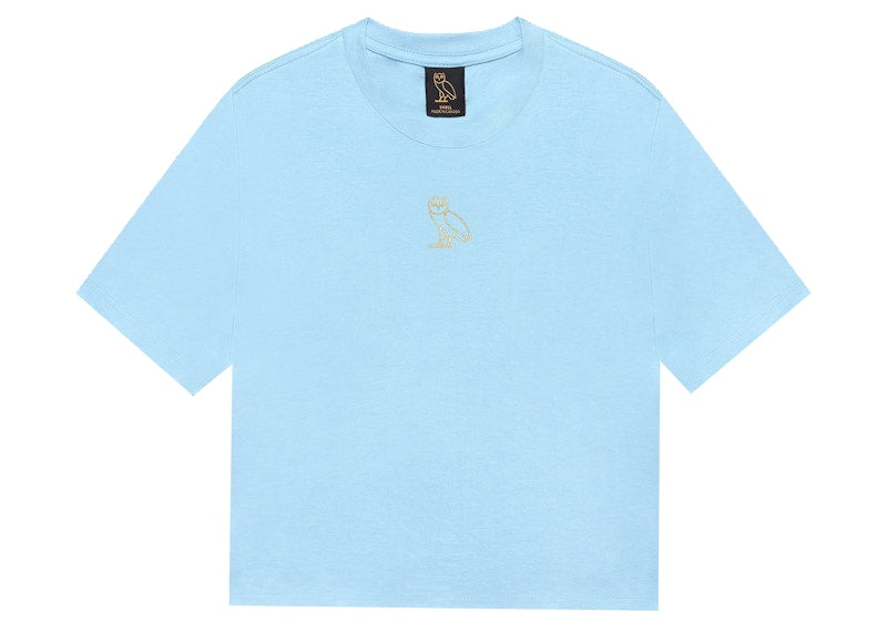 OVO Womens Classic Owl Cropped T-shirt Sky Blue