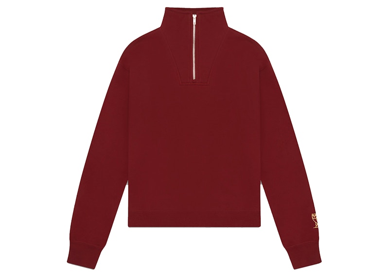 OVO Womens Classic Owl Half Zip Mock Neck Burgundy