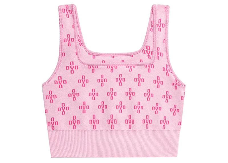 OVO Women's Monogram Rib Knit Crop Top Pale Pink/Dark Pink