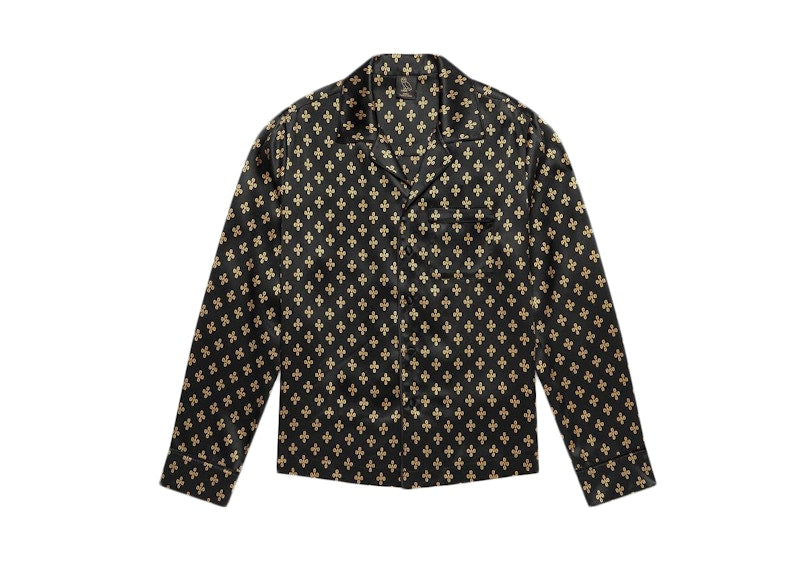 OVO Womens Monogram Silk Pajama Shirt Black