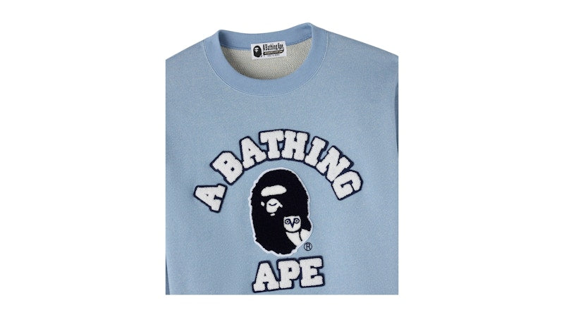OVO x BAPE Denim Fleece College Crewneck Light Indigo