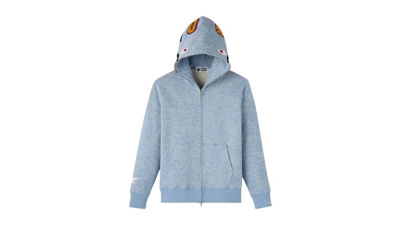 OVO x BAPE Neon 1st Camo Shark Full-Zip Hoodie Light Indigo