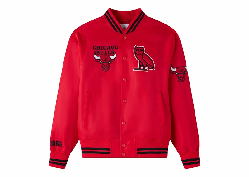 OVO x NBA Chicago Bulls Satin Varsity Jacket Red