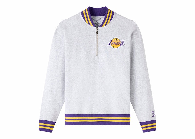 OVO x NBA Los Angeles Lakers Quarter Zip Mock Neck Sweatshirt Ash Heather Grey