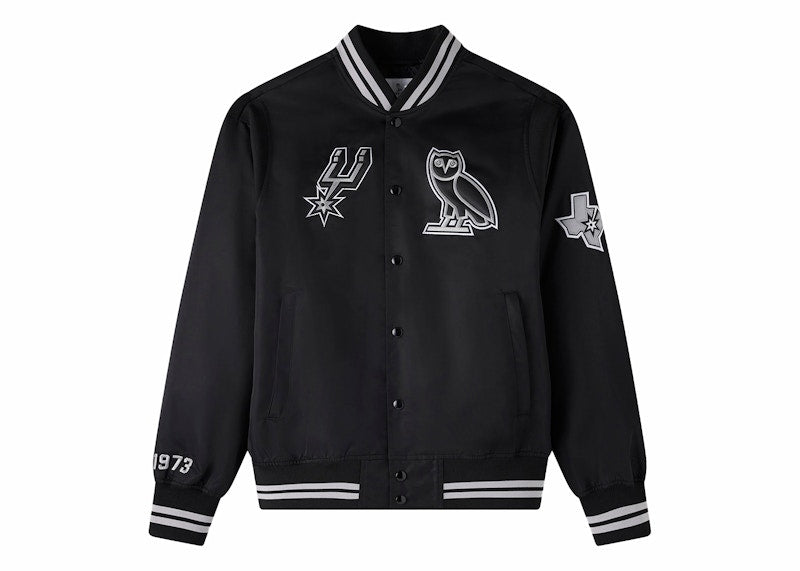 OVO x NBA San Antonio Spurs Satin Varsity Jacket Black