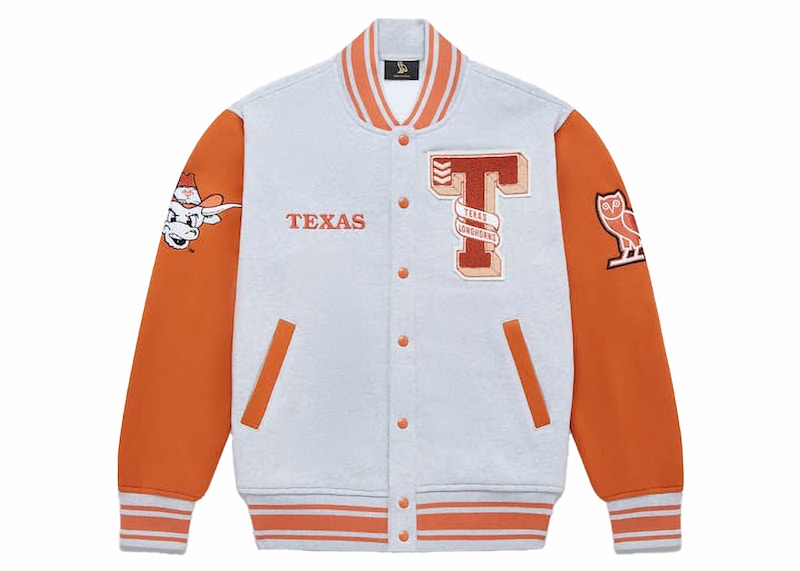 OVO x NCAA Texas Longhorns Fleece Varsity Jacket Heather Grey
