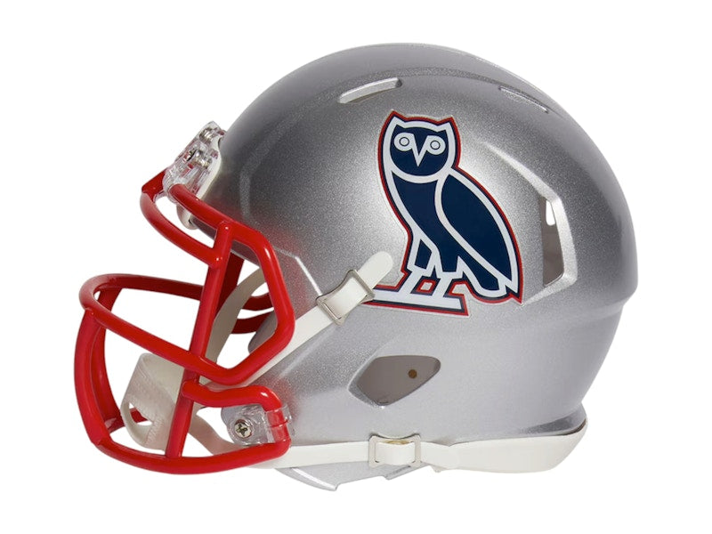 OVO x NFL New England Patriots Riddell Mini Helmet Silver