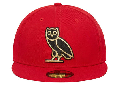 OVO x New Era OG Owl 59Fifty Fitted Hat Red