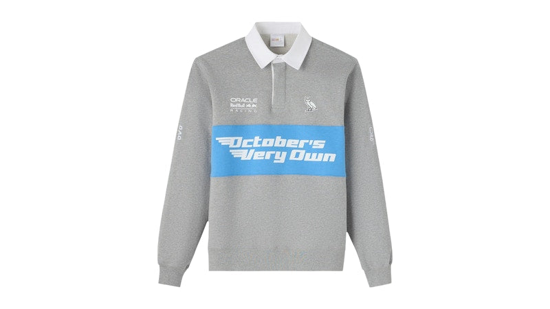 OVO x Oracle Red Bull Racing Full-Button Fleece Rugby Sweatshirt Heather Gray