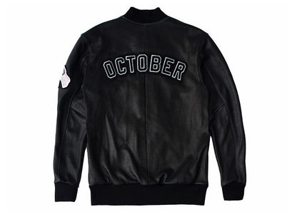 OVO x Roots October Bison Leather Varsity Jacket Black