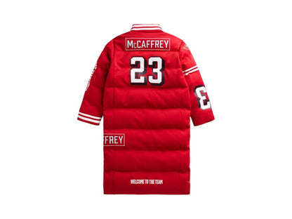 Off Season x NFL Christian Mccaffrey San Francisco 49Ers Player Puffer Long Coat Scarlet Red