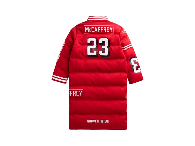 Off Season x NFL Christian Mccaffrey San Francisco 49Ers Player Puffer Long Coat Scarlet Red
