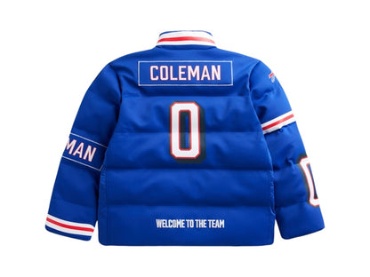 Off Season x NFL Keon Coleman Buffalo Bills Player Puffer Jacket Royal Blue
