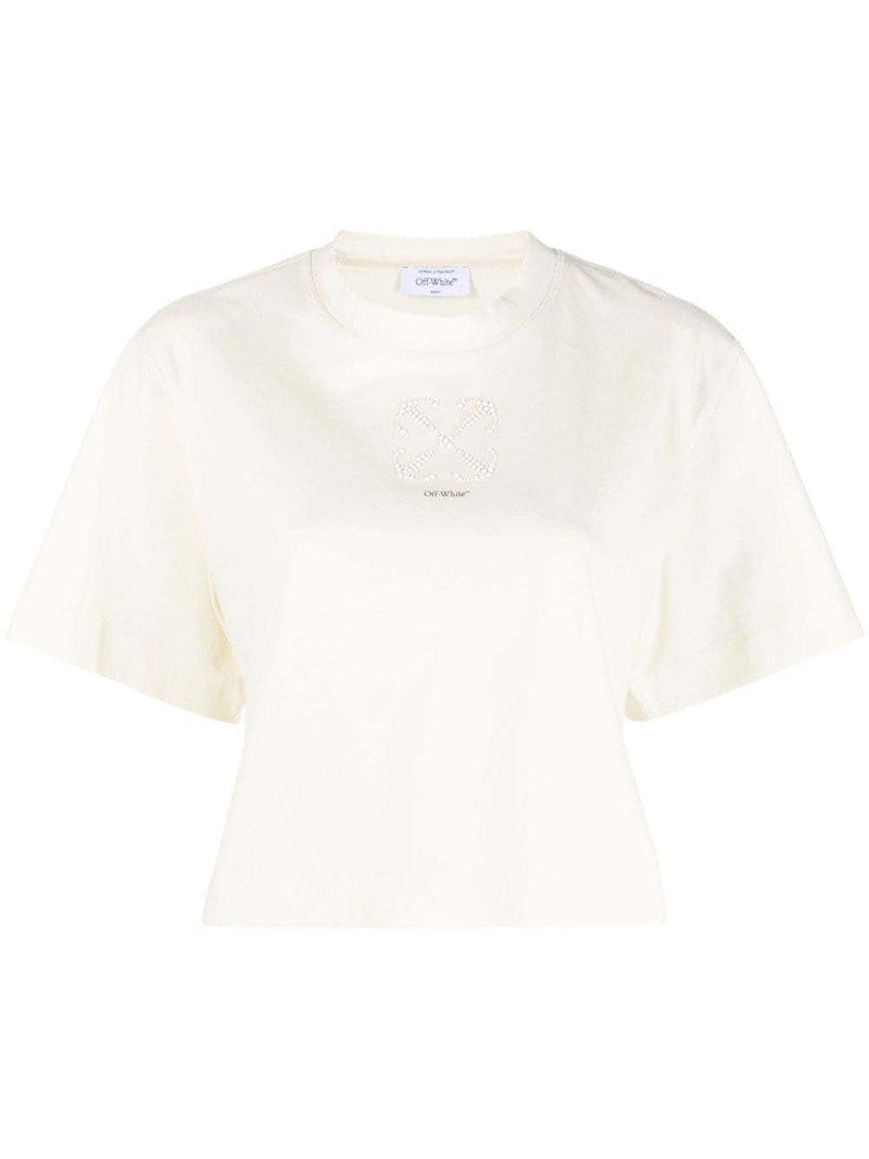 OFF-WHITE Arrows-Motif Embellished Cropped T-shirt Ivory White