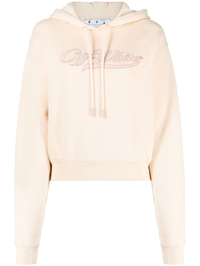 OFF-WHITE Baseball Logo Embroidered Drawstring Hoodie Light Pink