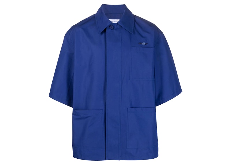 OFF-WHITE Bookish Flower Cotton Utility Button Down Shirt Blue/Black