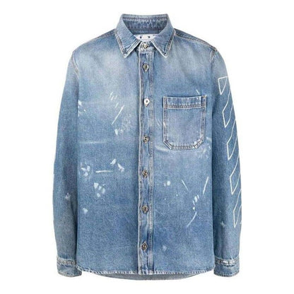 OFF-WHITE Diag Outline Paint Denim Shirt Vintage Blue/White