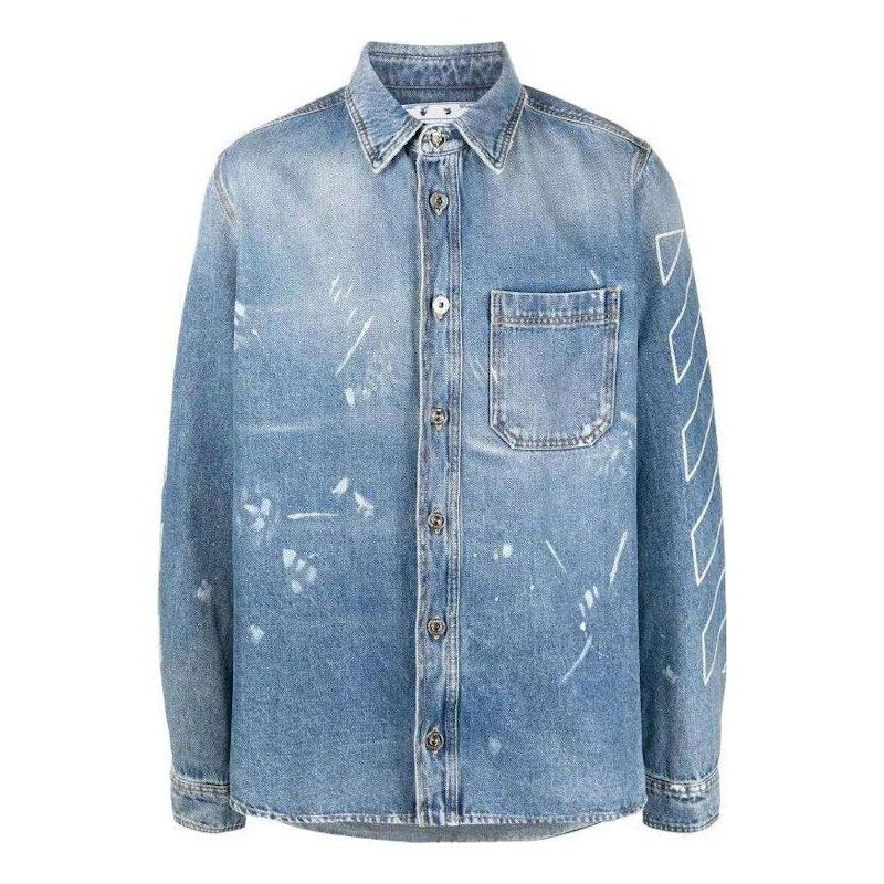 OFF-WHITE Diag Outline Paint Denim Shirt Vintage Blue/White