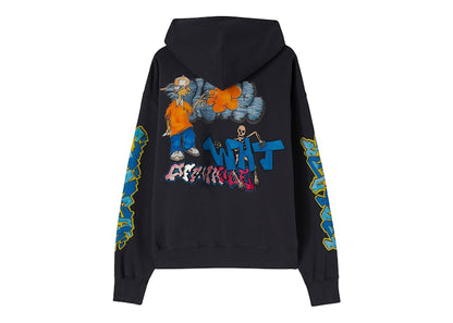 OFF-WHITE Graffiti-Print Cotton Hoodie Outerspace Grey/Multicolor