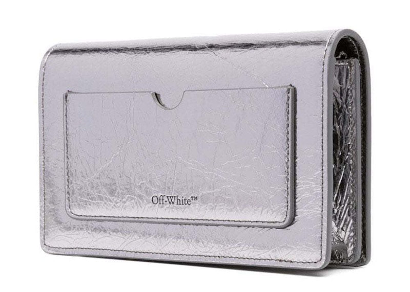 Off-White Jitney 0.5 Leather Clutch Silver