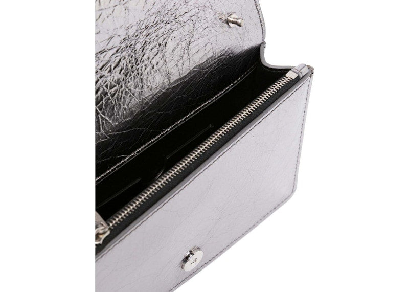 Off-White Jitney 0.5 Leather Clutch Silver