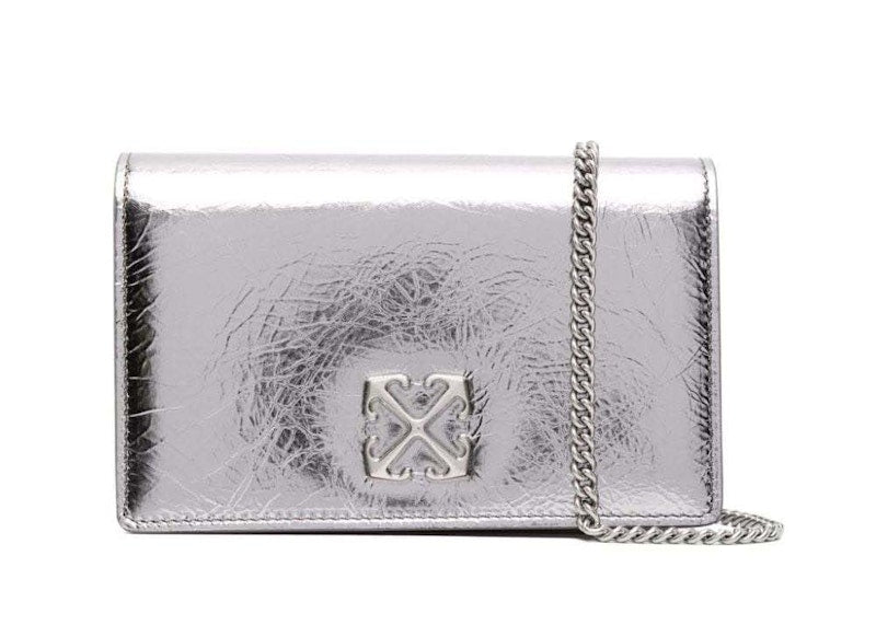 Off-White Jitney 0.5 Leather Clutch Silver