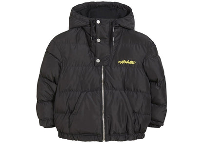 OFF-WHITE Kids Script Logo Puffer Jacket Black/Yellow