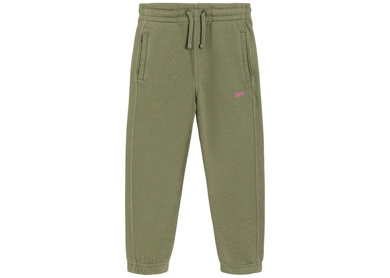 OFF-WHITE Kids Stamp Sweatpants Military Green/Pink