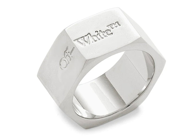OFF-WHITE Logo Hex Nut Ring Silver