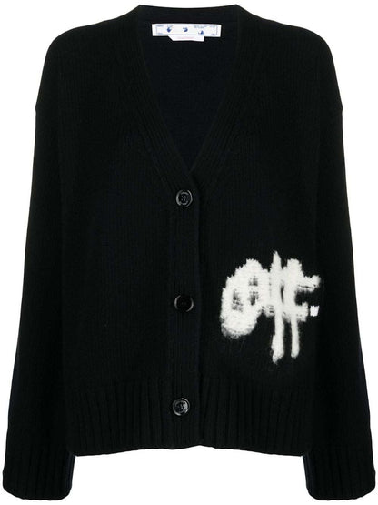 OFF-WHITE Logo Intarsia Cardigan Black/Multi