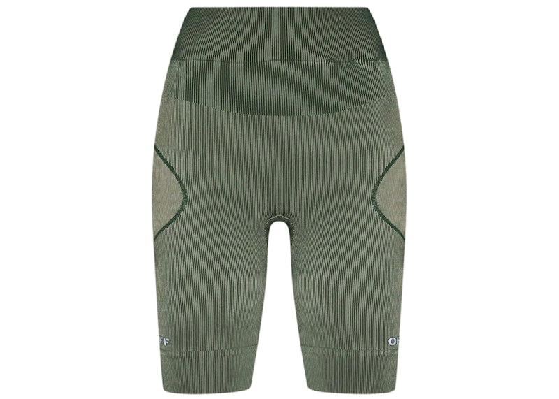 OFF-WHITE Logo Print Ribbed Cycling Shorts Dark Green/White