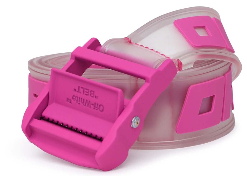 Off-White Logo Printed Industrial Buckle PVC Belt Fushia Pink