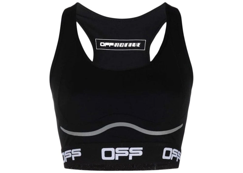 OFF-WHITE Logo-Tape Cropped Performance Top Black/White