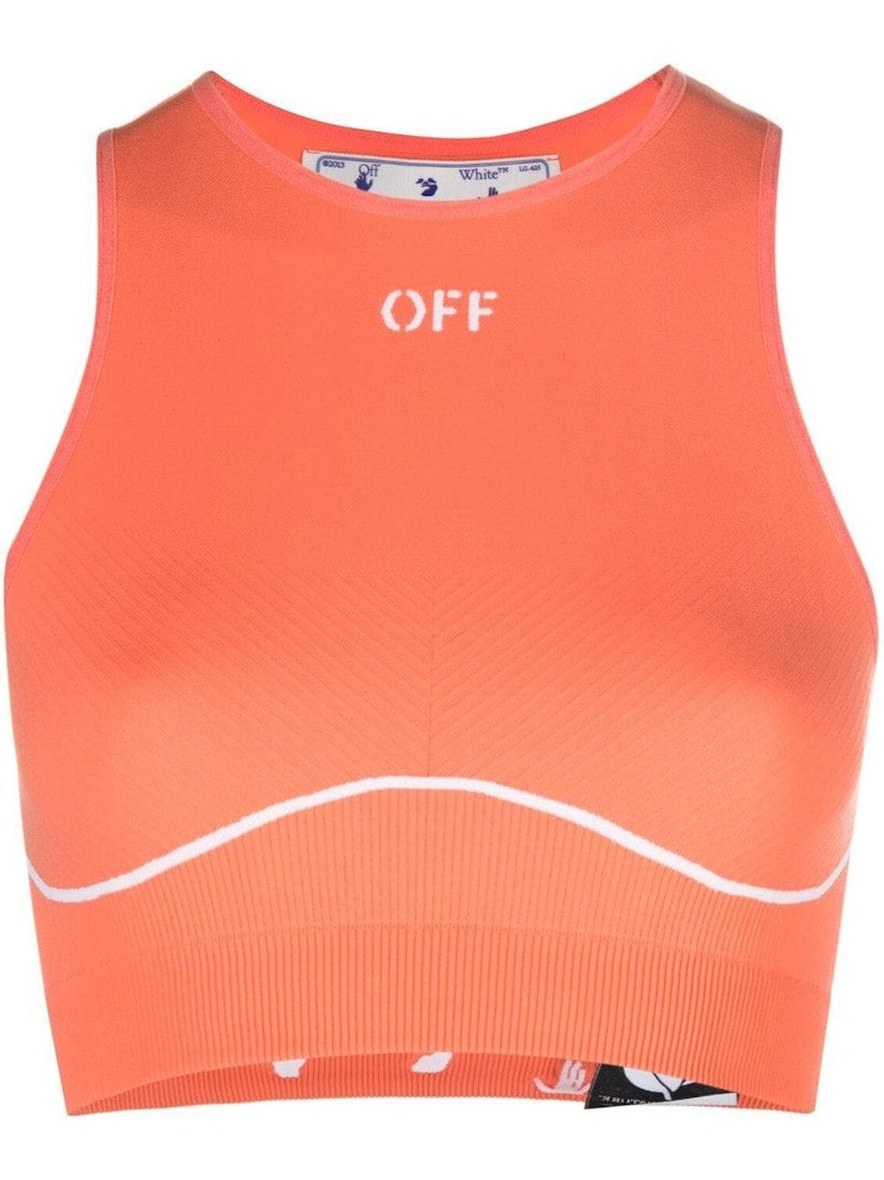 OFF-WHITE Loog-Print Cropped Vest Top Orange/White