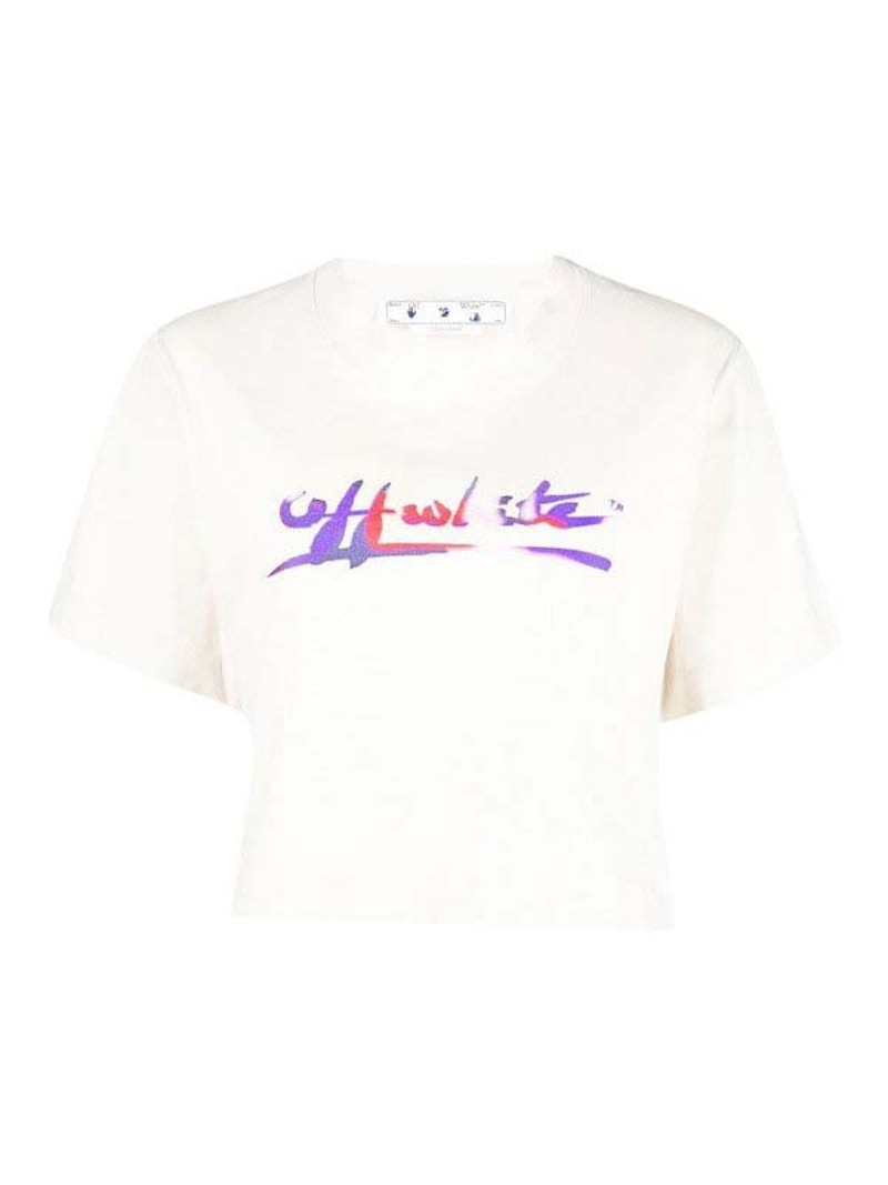 OFF-WHITE Readymade Logo Crop Tee Beige/Purple