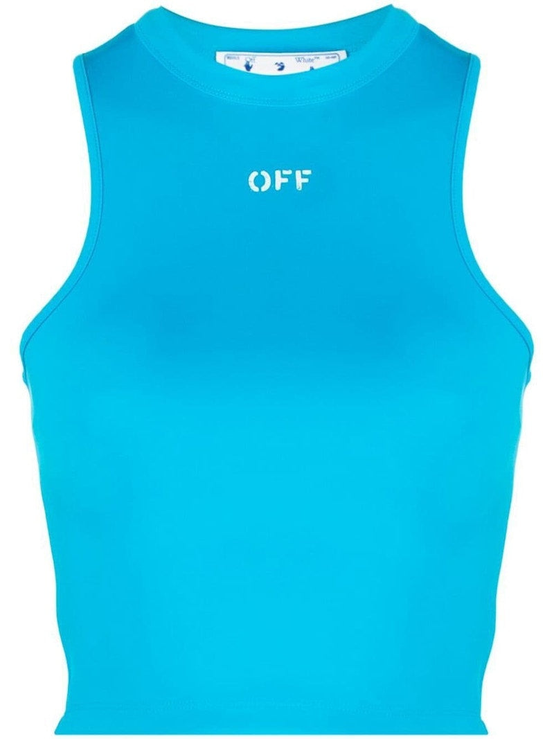OFF-WHITE Rowing Logo-Print Crop Top Turquoise Blue