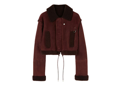OFF-WHITE Shearling Crop Jacket Bordeaux/Brown